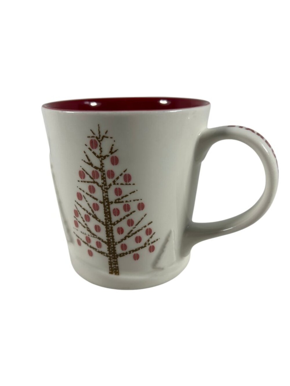 Starbucks Christmas Tree Coffee Tea Mug Embossed 14 oz Red White Holiday 2008